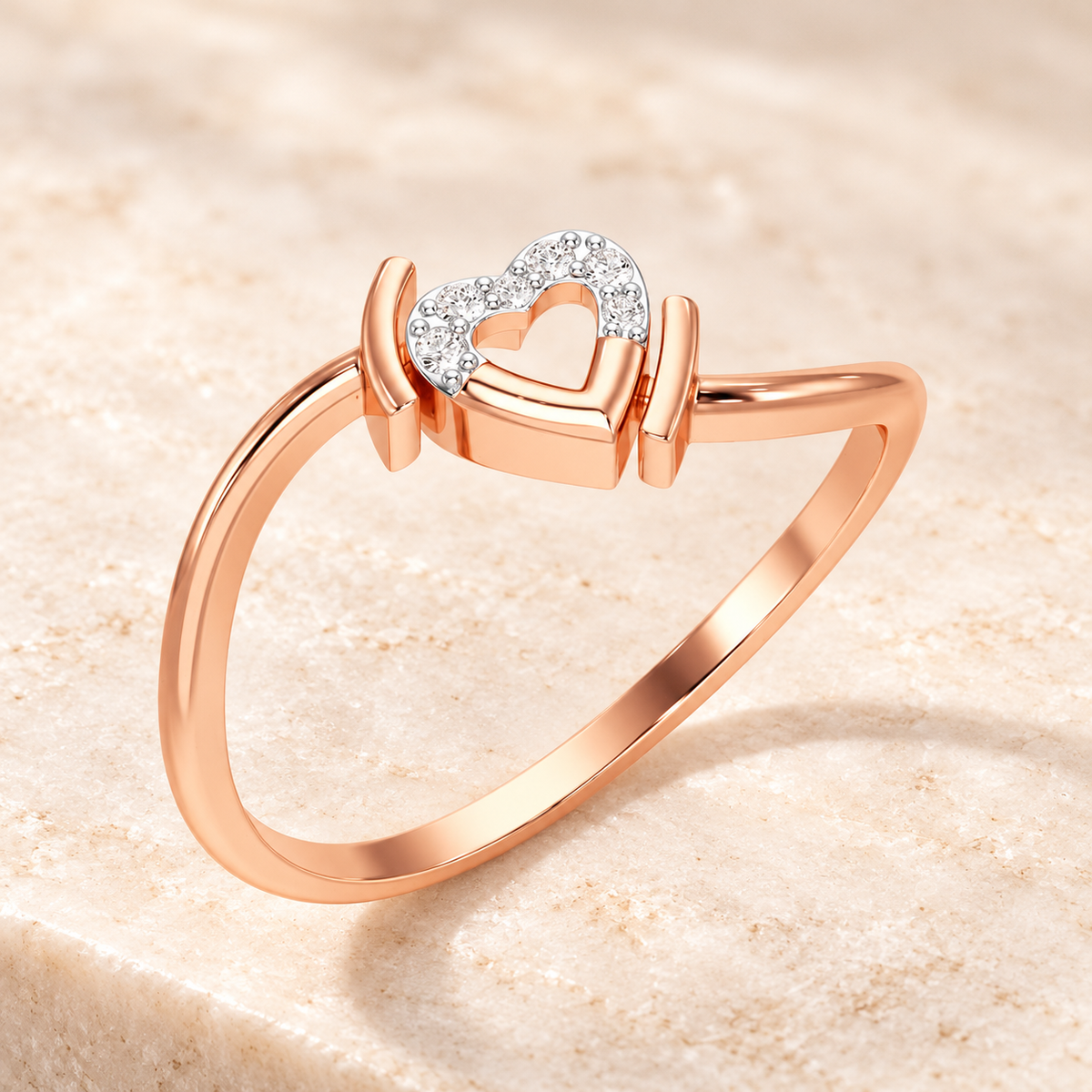 Airy Heart Silver Ring, Rose Gold, square aesthetic