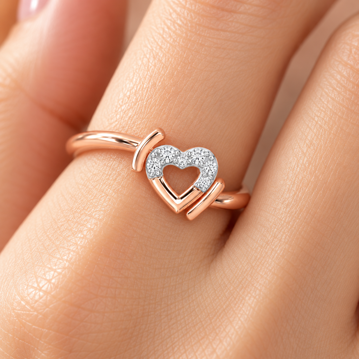 Airy Heart Silver Ring, Rose Gold, square model image