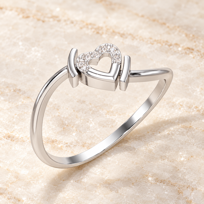 Airy Heart Silver Ring, White Gold, square aesthetic