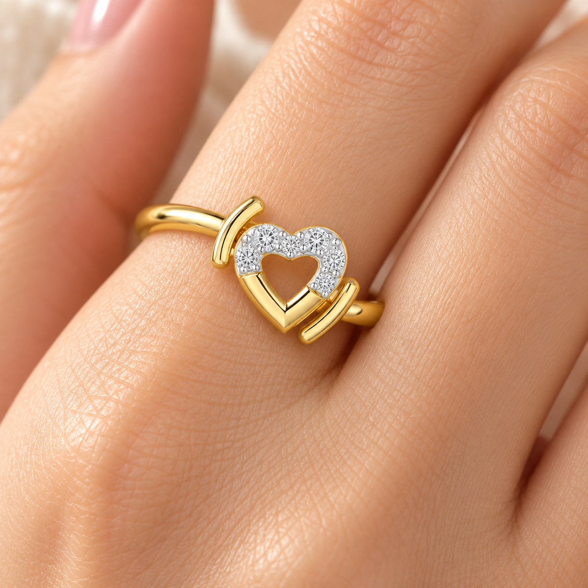 Airy Heart Silver Ring, Yellow Gold, square model image