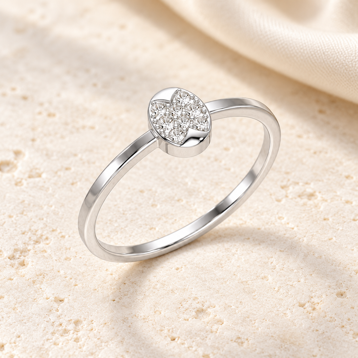 Airy Oval Silver Ring - White Gold - Aesthetic, 1:1