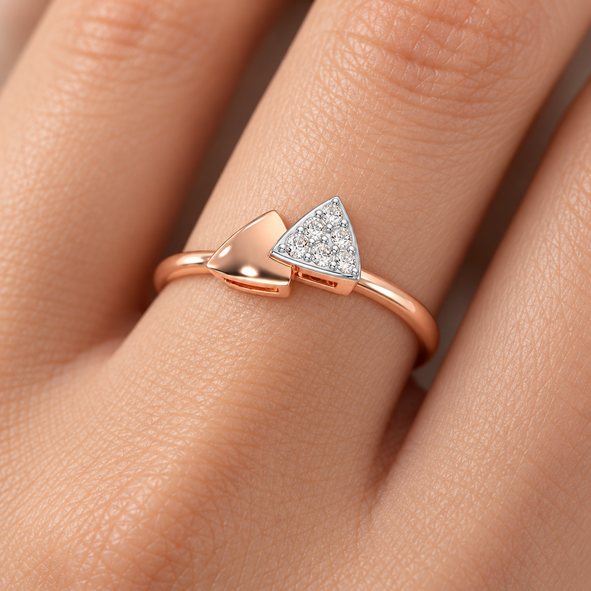 Airy Pointers Silver Ring in rose gold worn on hand, square model image
