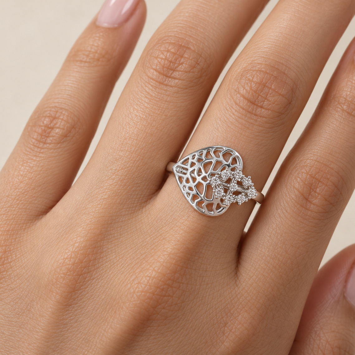 Alia Shine Silver Ring, square model-worn view