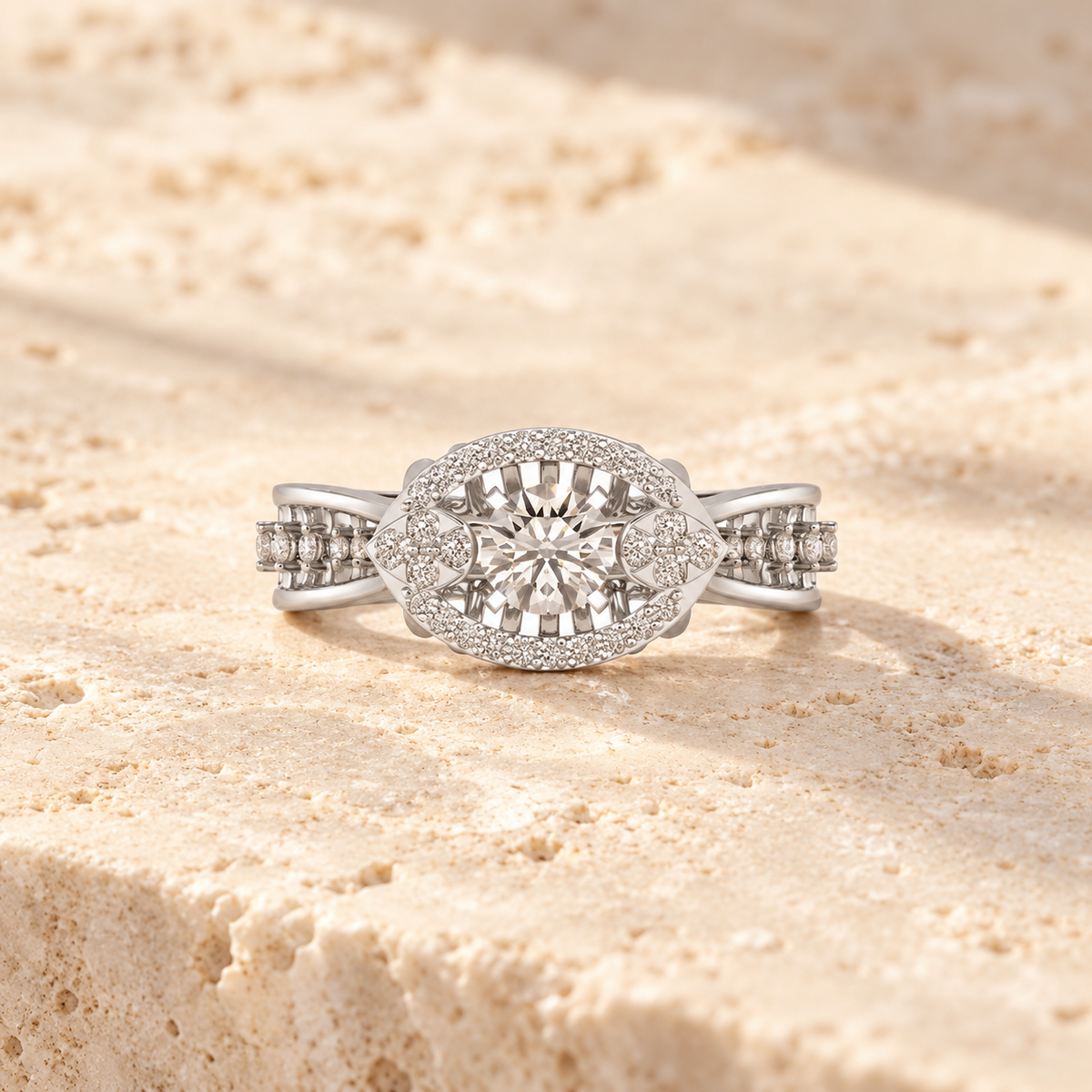 Amera Solitaire Ring, white gold finish, square aesthetic image