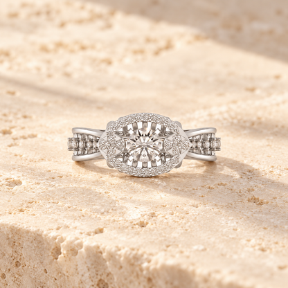 Amera Solitaire Ring, white gold finish, square aesthetic image