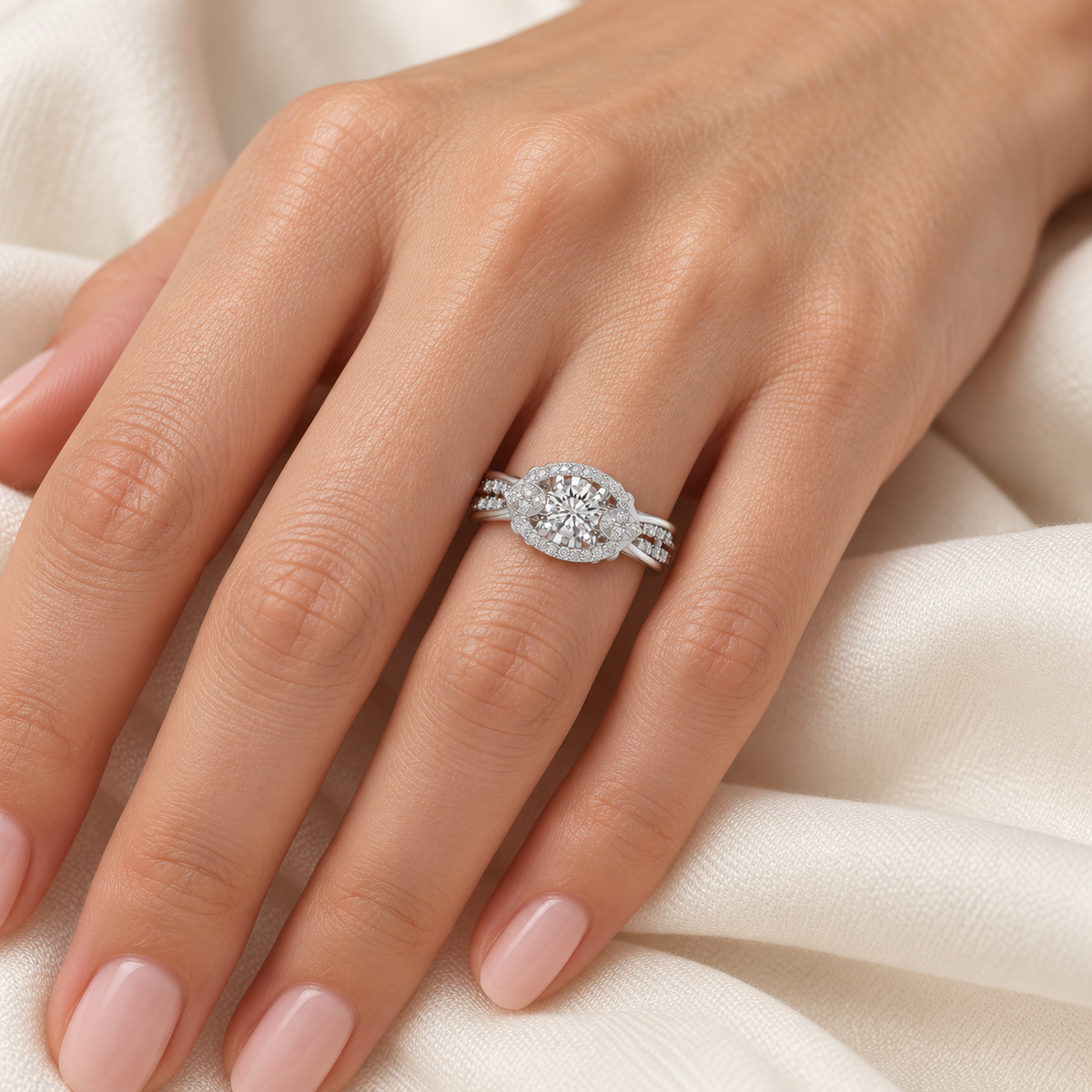 Amera Solitaire Ring, white gold finish, square model image