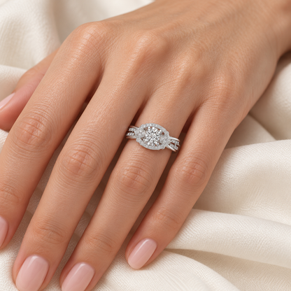 Amera Solitaire Ring, white gold finish, square model image