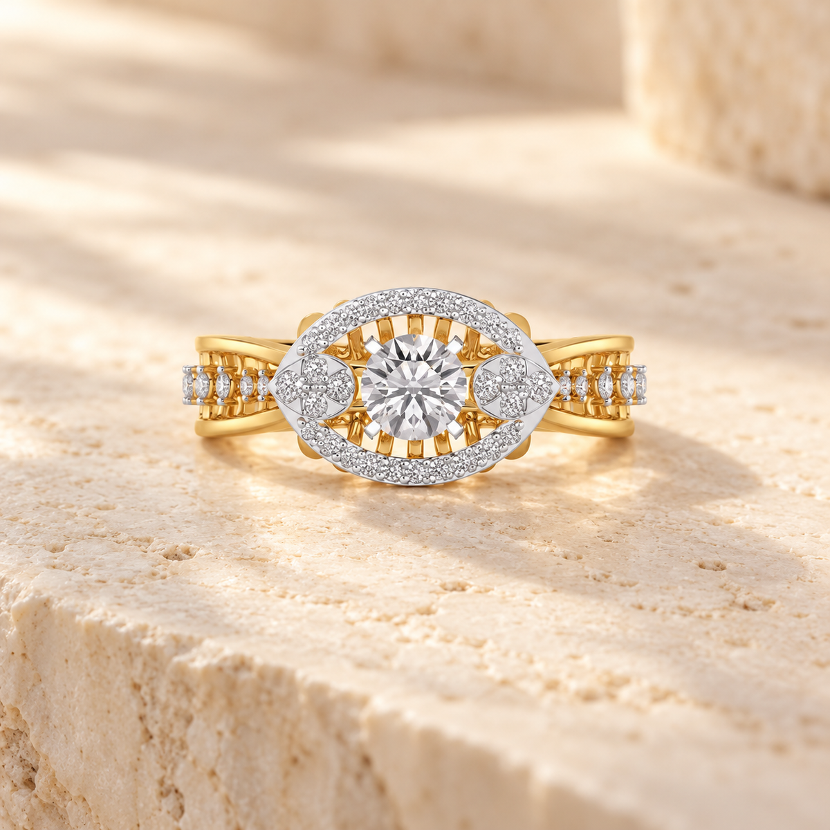 Amera Solitaire Ring, yellow gold finish, square aesthetic image