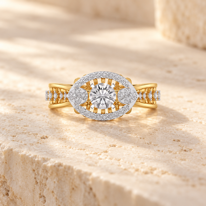 Amera Solitaire Ring, yellow gold finish, square aesthetic image