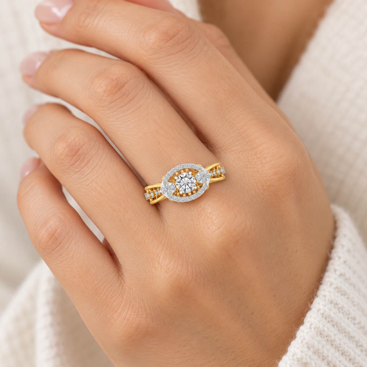 Amera Solitaire Ring, yellow gold finish, square model image