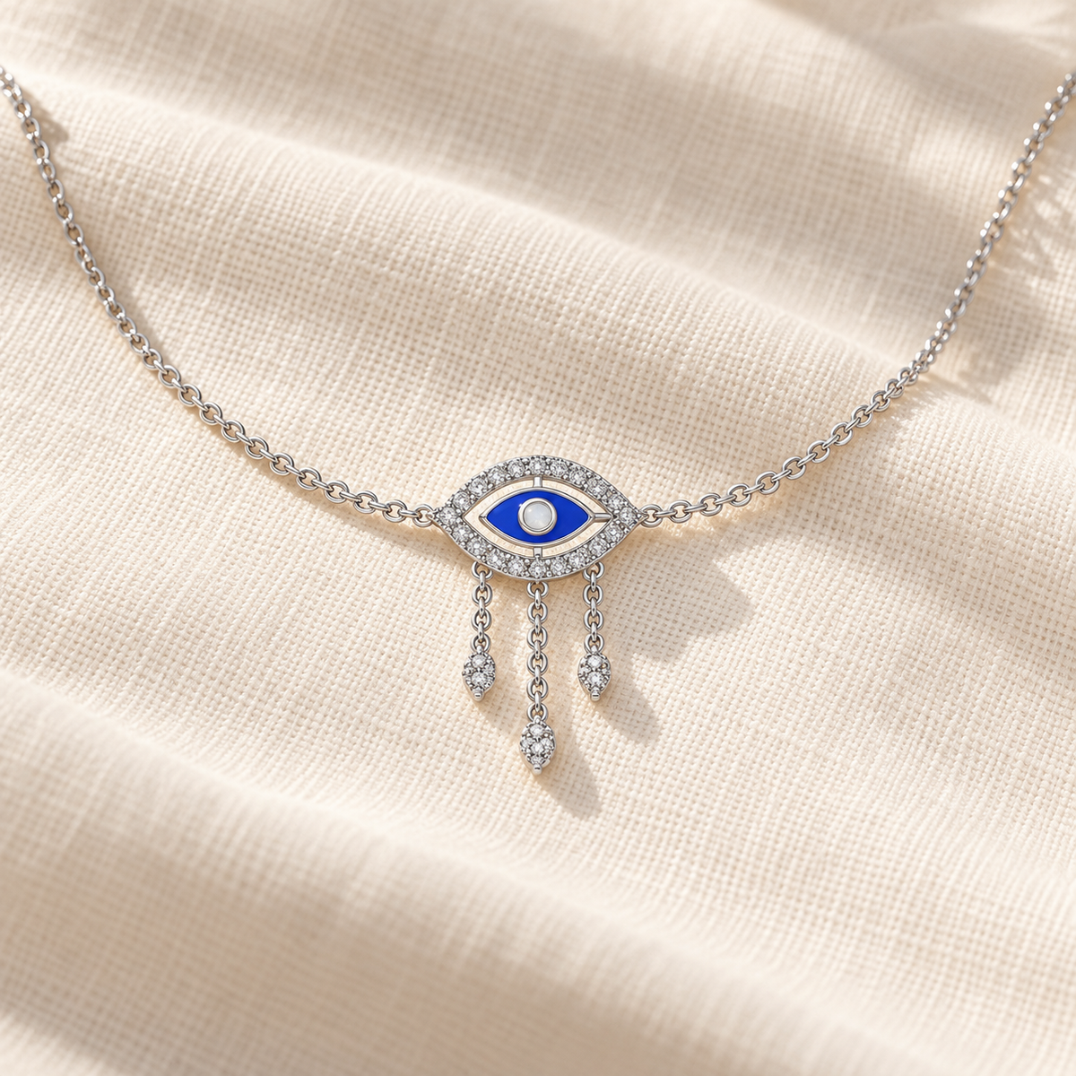 Amulet Eye Silver Necklace - White Gold - Aesthetic
