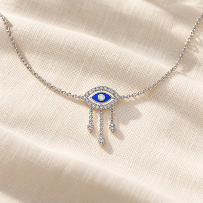 Amulet Eye Silver Necklace - White Gold - Aesthetic
