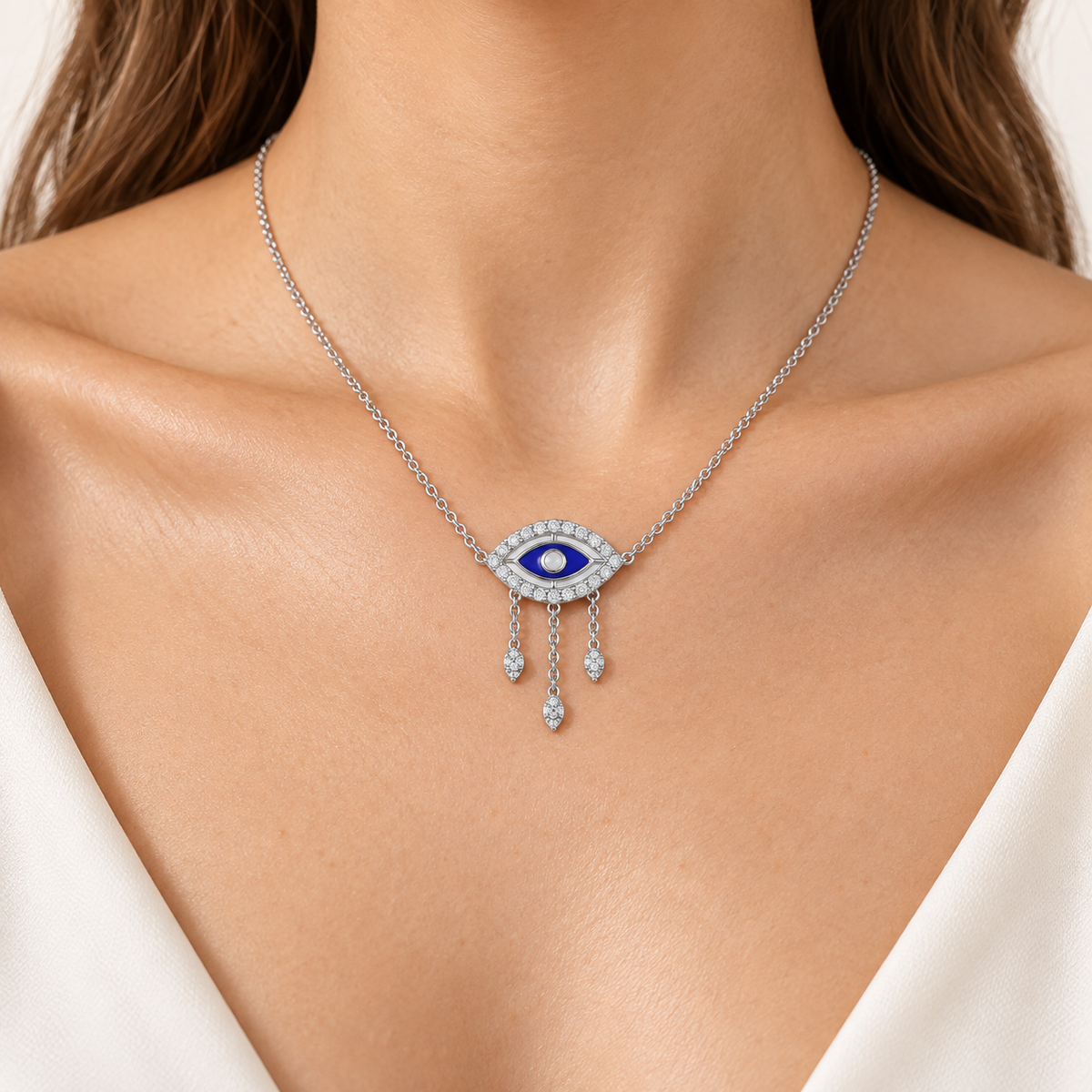 Amulet Eye Silver Necklace - White Gold - Model