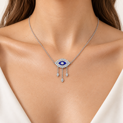 Amulet Eye Silver Necklace - White Gold - Model