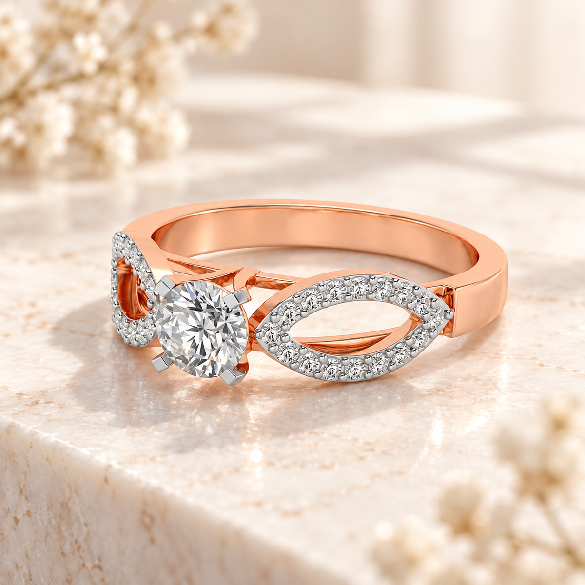 Angel Solitaire Silver Ring — Rose Gold aesthetic view, square 1:1, naturally resting
