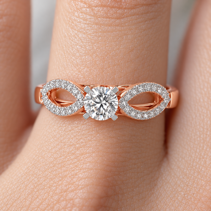 Angel Solitaire Silver Ring — Rose Gold model-worn view, square 1:1