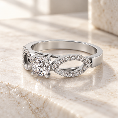 Angel Solitaire Silver Ring — White Gold aesthetic view, square 1:1, naturally resting