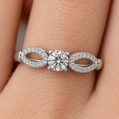Angel Solitaire Silver Ring — White Gold model-worn view, square 1:1