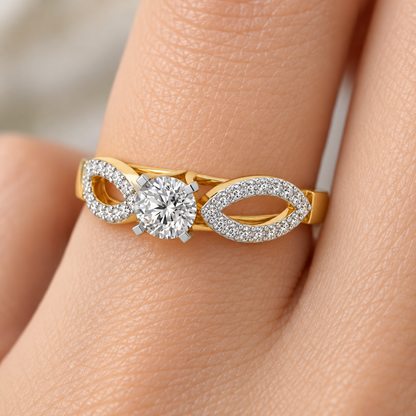 Angel Solitaire Silver Ring — Yellow Gold model-worn view, square 1:1