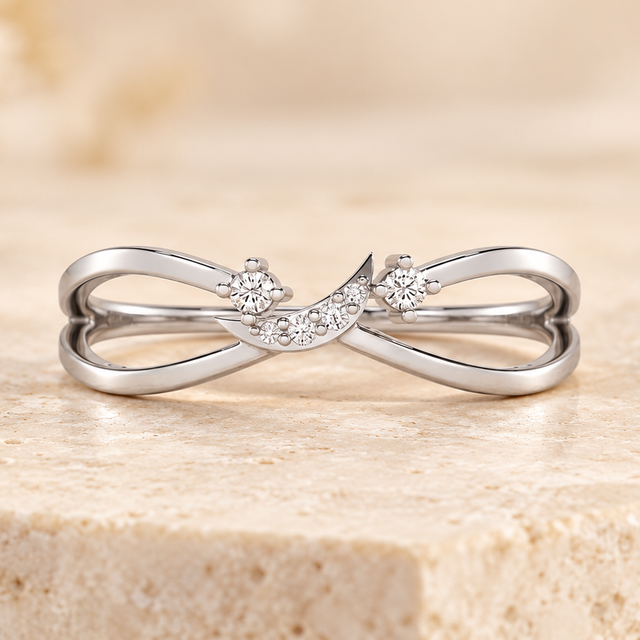 Angelic Aura Silver Ring, White Gold, square aesthetic, naturally resting