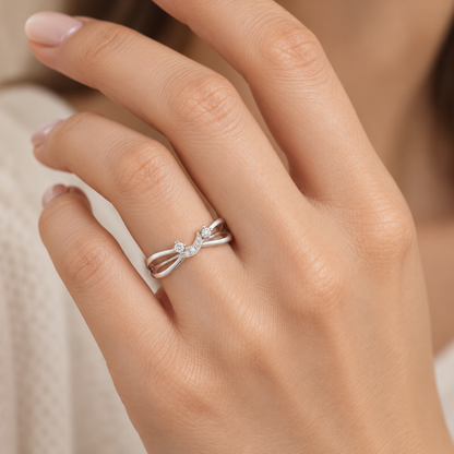 Angelic Aura Silver Ring, White Gold, square worn-on-hand view