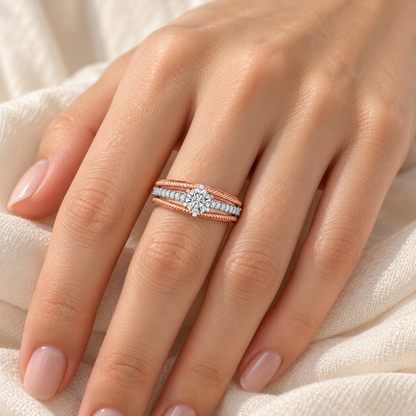 Antique cae Solitaire Silver Ring worn in rose gold, square model image