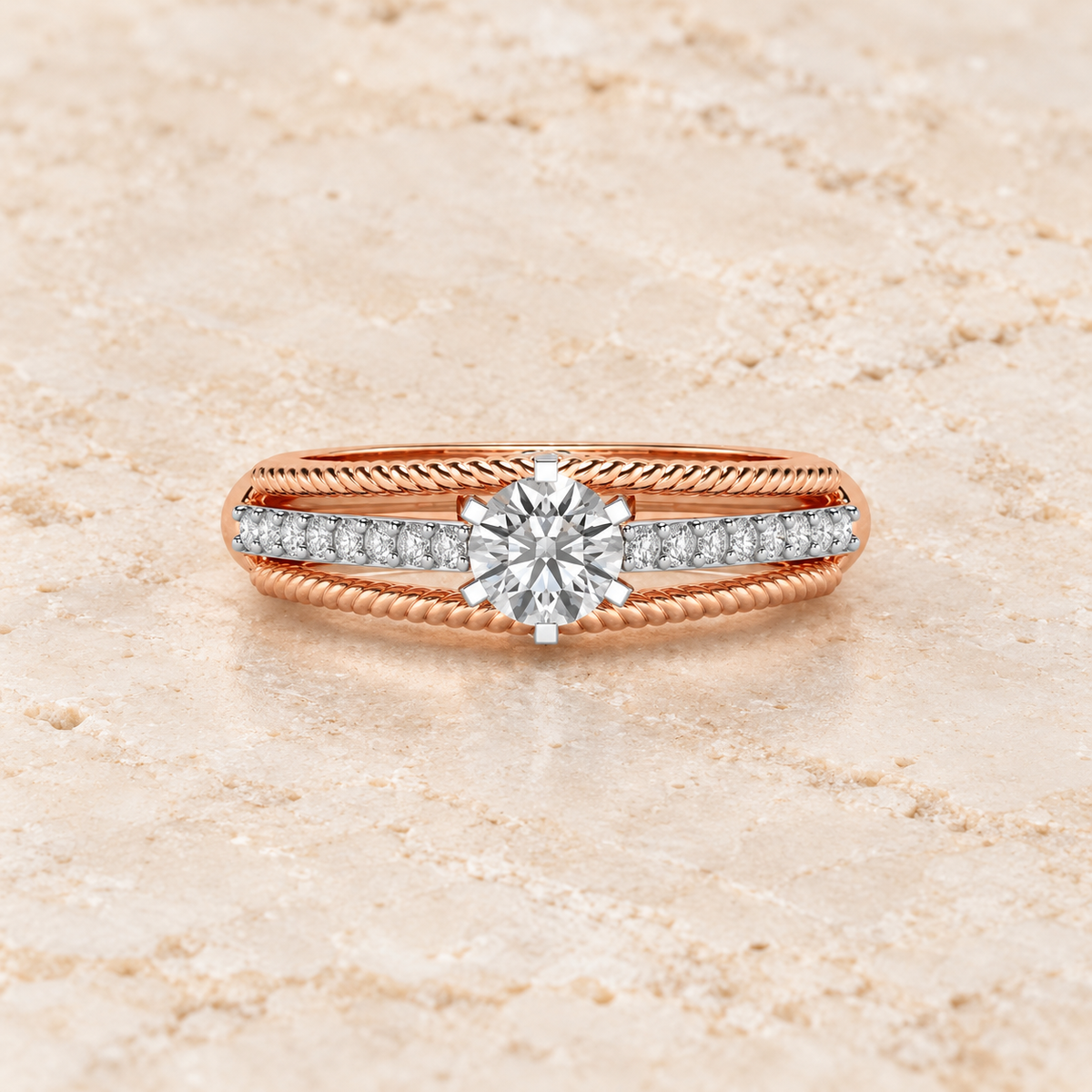Antique cae Solitaire Silver Ring in rose gold, square aesthetic image