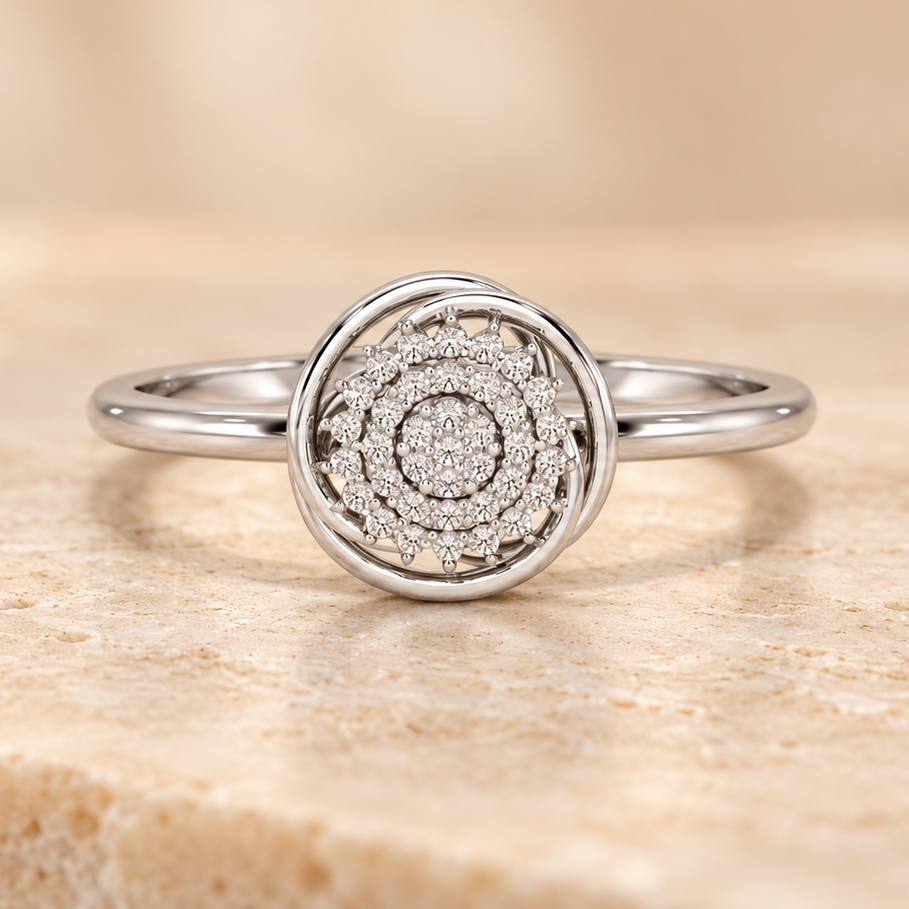 Aquila Silver Ring, square white gold aesthetic view