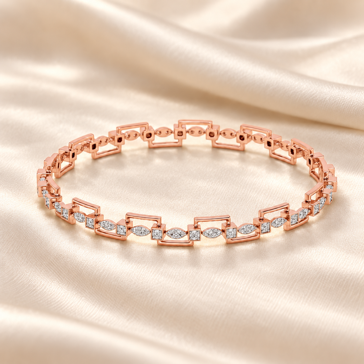 Bar Wave Silver Bangles - Rose Gold - Aesthetic