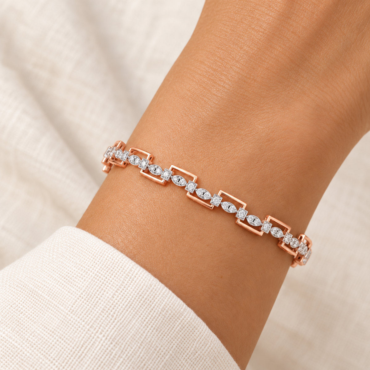 Bar Wave Silver Bangles - Rose Gold - Model