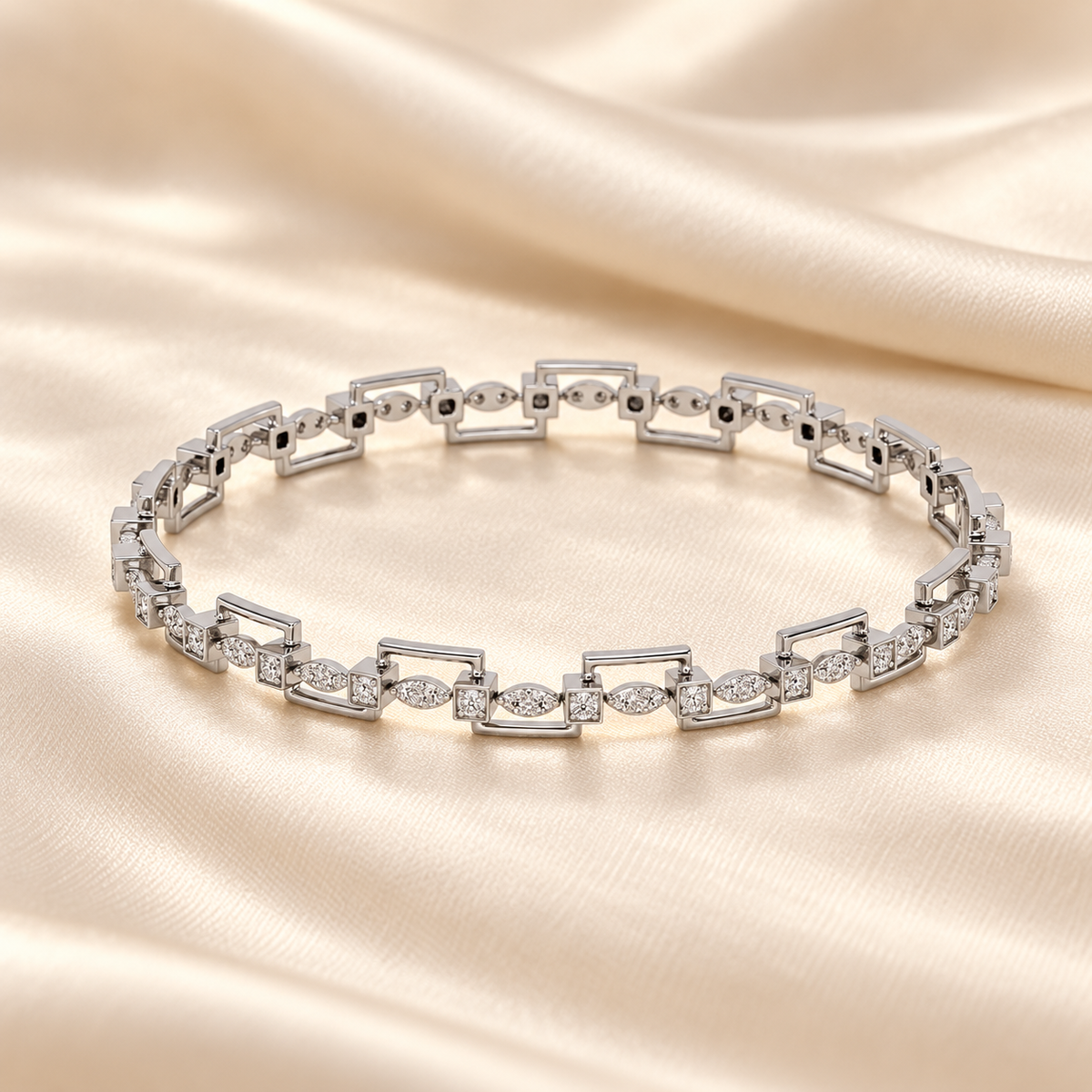 Bar Wave Silver Bangles - White Gold - Aesthetic