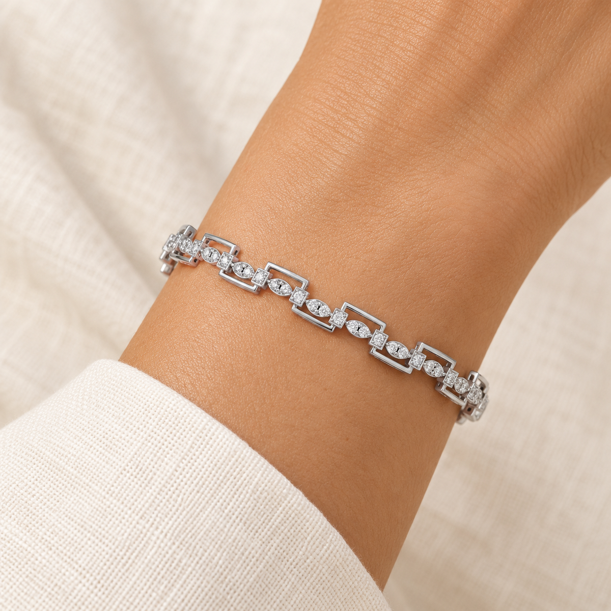Bar Wave Silver Bangles - White Gold - Model