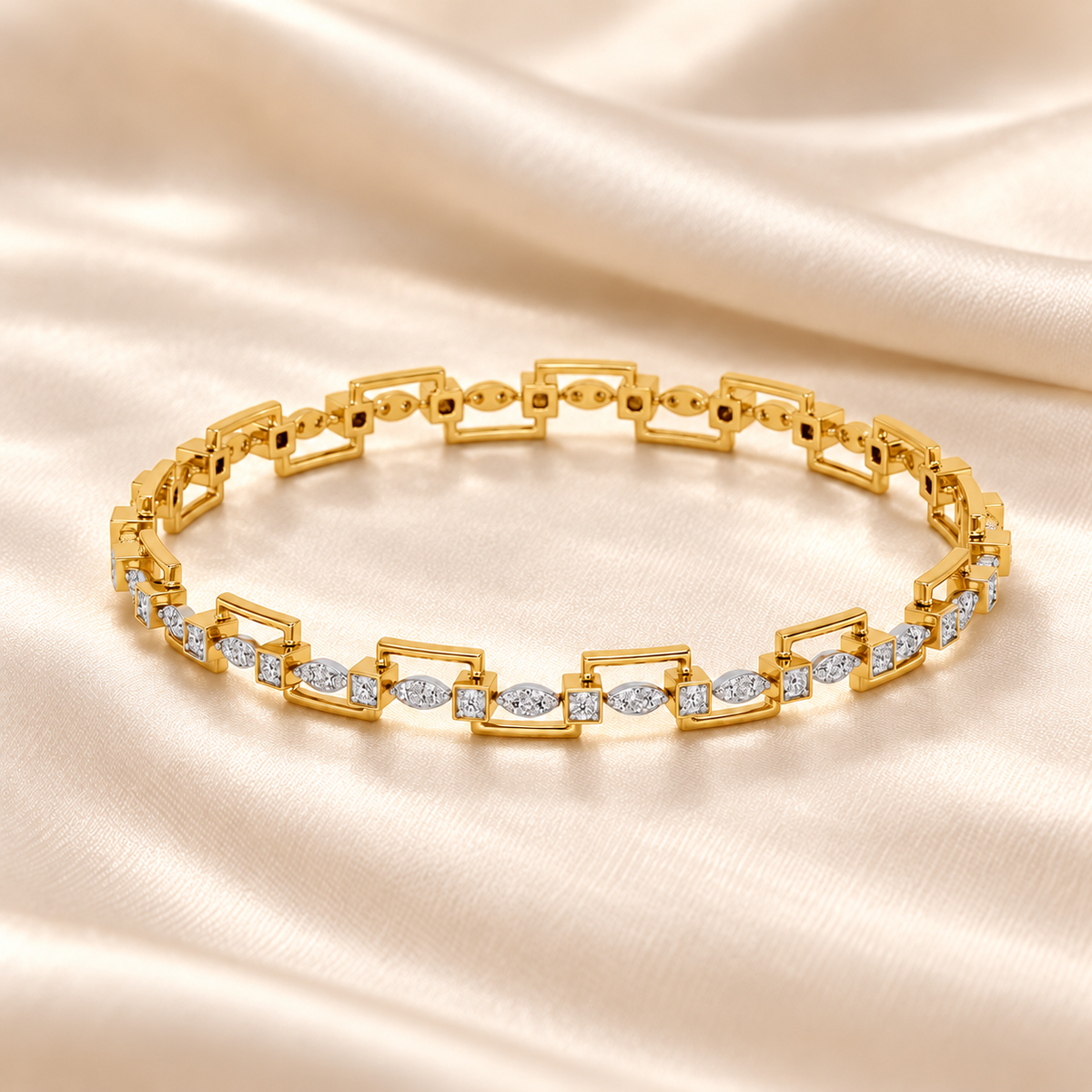 Bar Wave Silver Bangles - Yellow Gold - Aesthetic