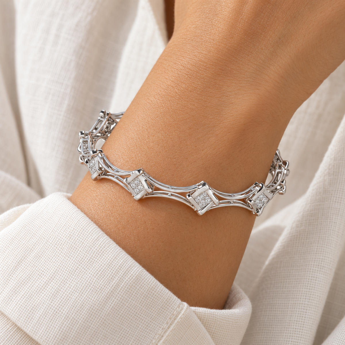 Beam Silver Bangles - White Gold - Model