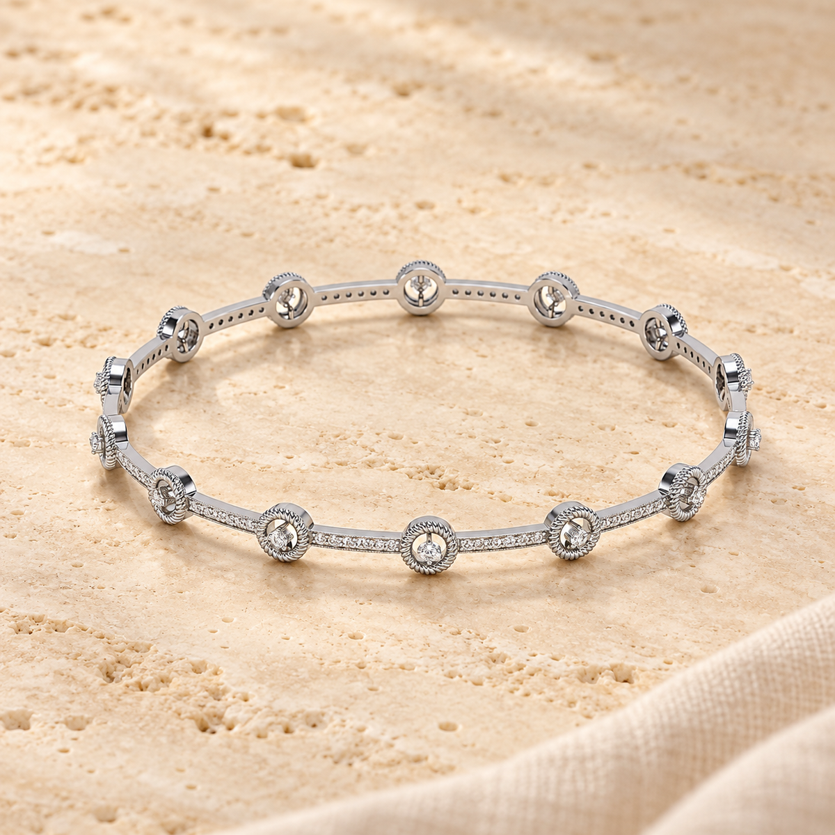 Bird Eye Silver Bangles - White Gold - Aesthetic