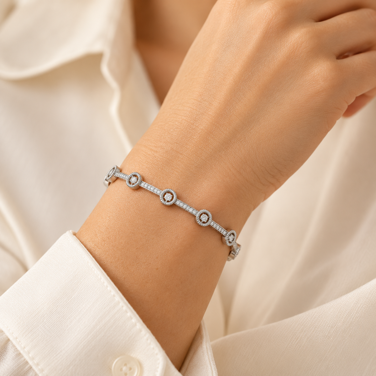 Bird Eye Silver Bangles - White Gold - Model