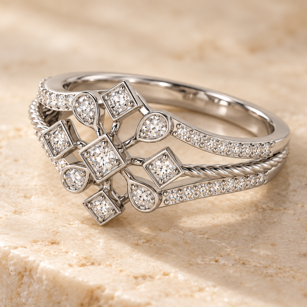 Blessed Shine Silver Ring, square aesthetic view