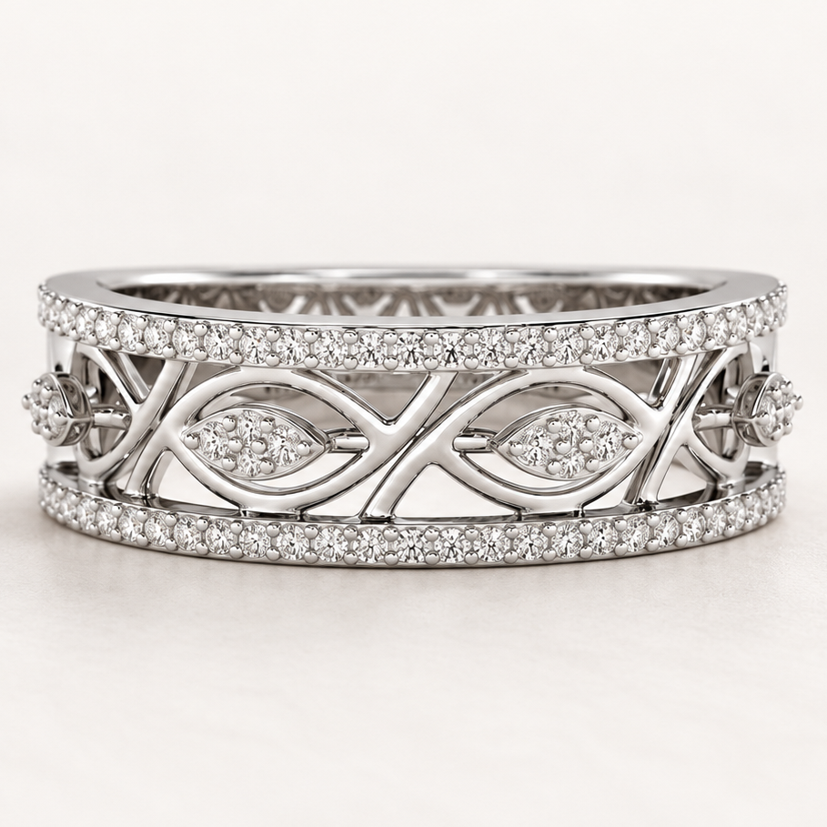 Bling Eye Silver Band Ring, square aesthetic view