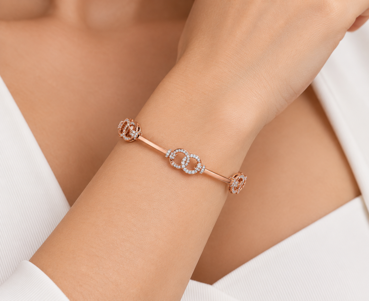 Bling Ring Silver Bangles - Rose Gold - Model