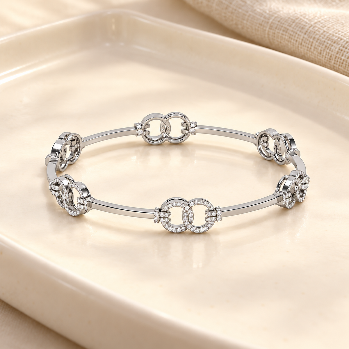 Bling Ring Silver Bangles - White Gold - Aesthetic