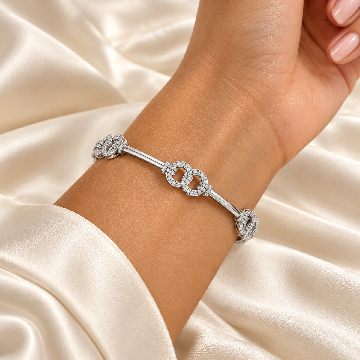 Bling Ring Silver Bangles - White Gold - Model