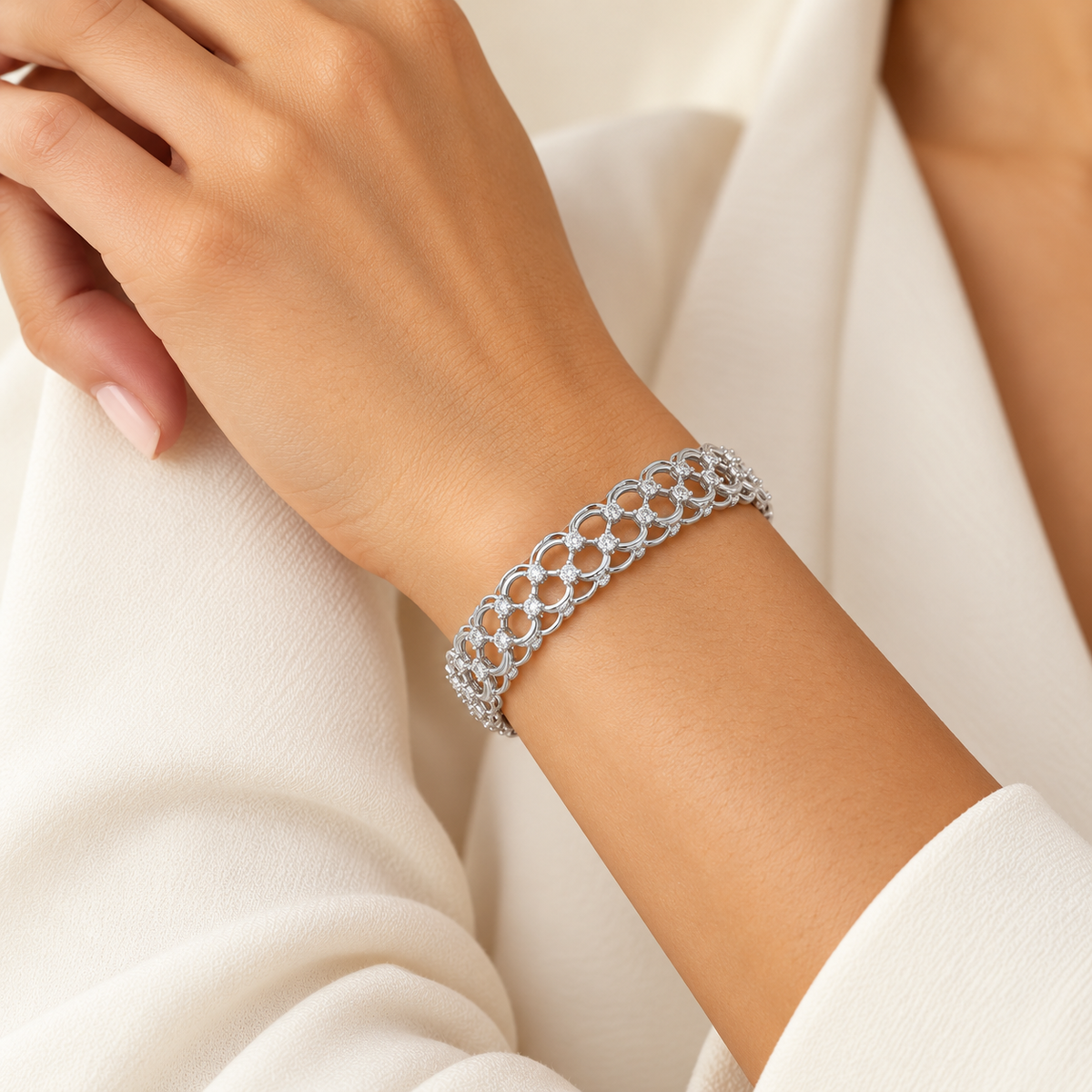 Bling Shout Silver Bangles - White Gold - Model