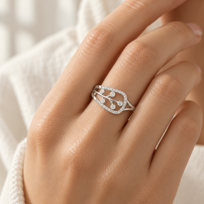 Bliss Vine Silver Ring worn on a hand