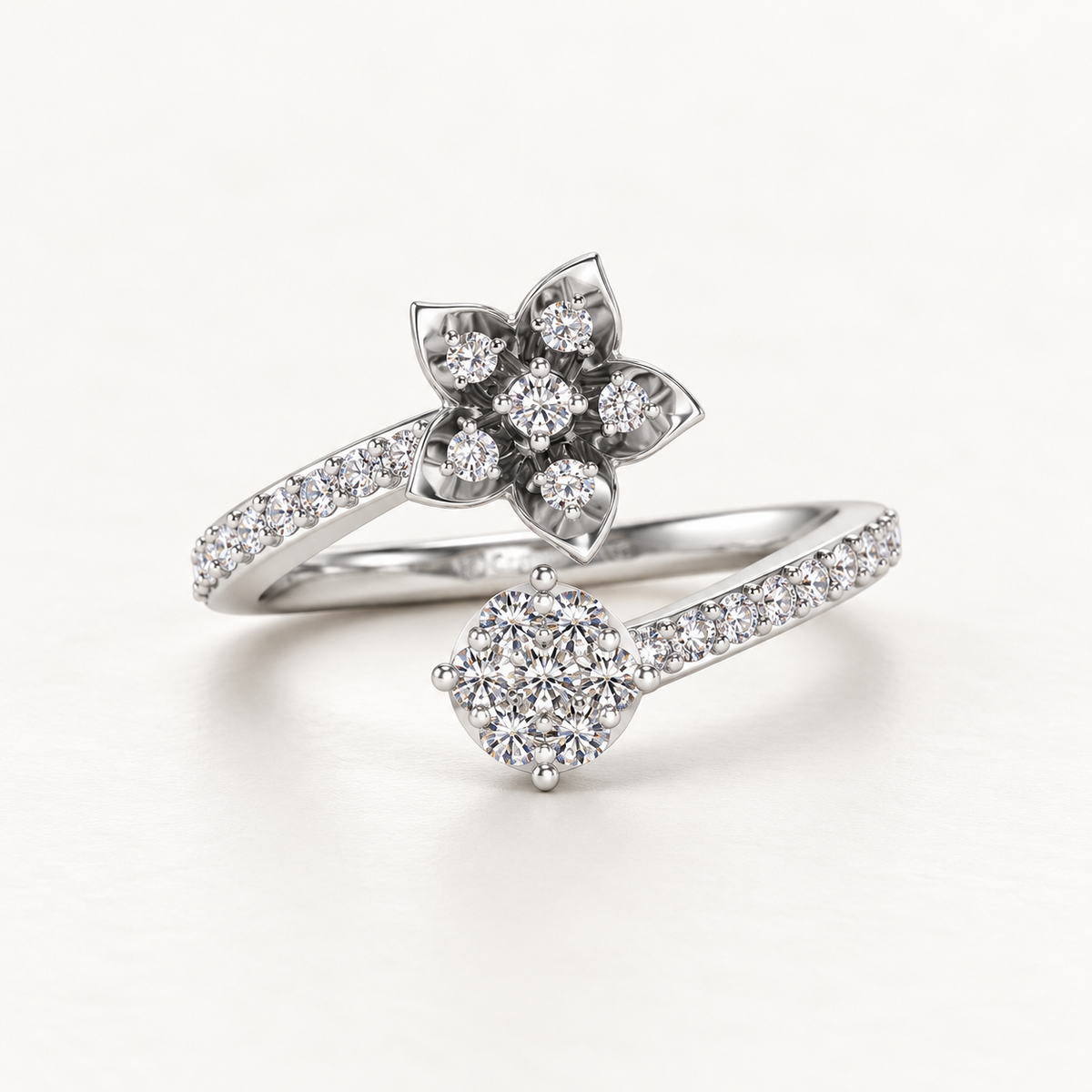 Bloom Full Silver Ring resting on a surface