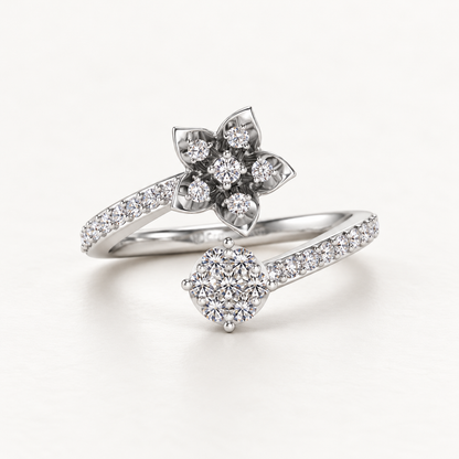 Bloom Full Silver Ring resting on a surface