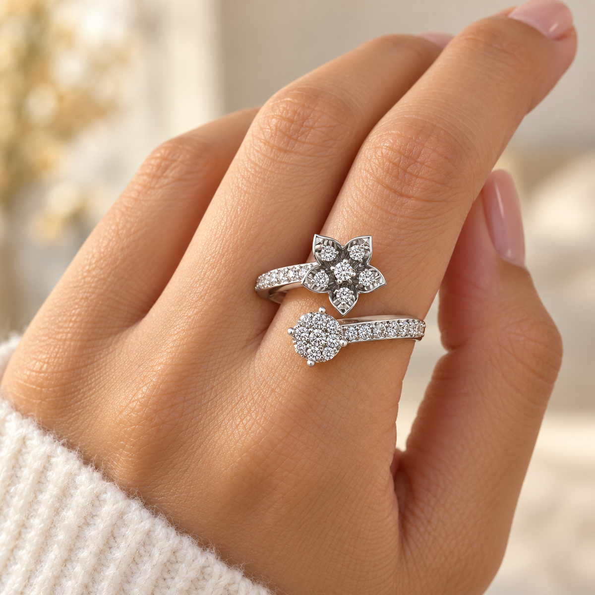 Bloom Full Silver Ring worn on hand