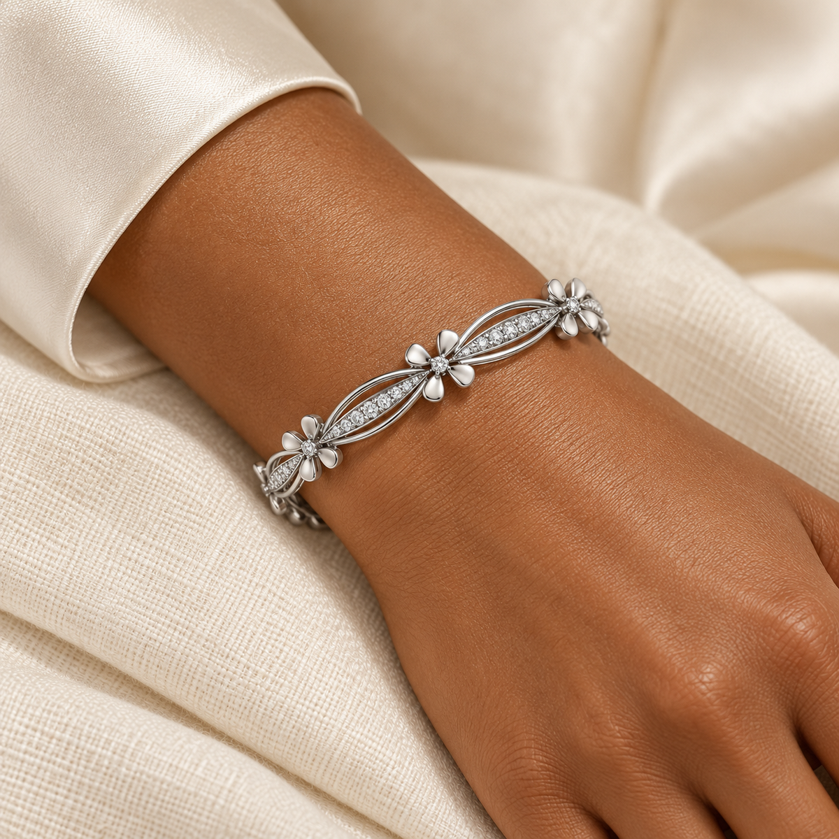 Bloom Locks Silver Bangles - White Gold - Model