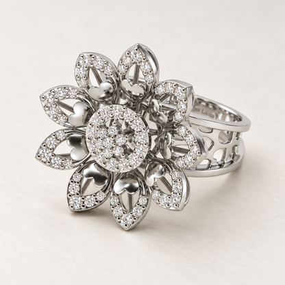 Bloom Prestige Silver Ring - White Gold - Aesthetic