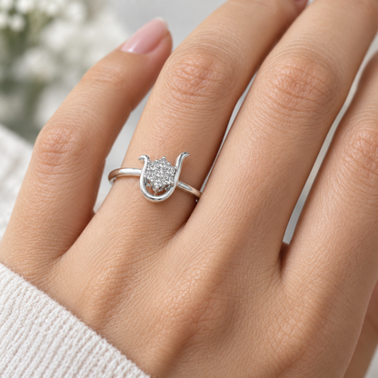 Blooming U Silver Ring - Model Worn
