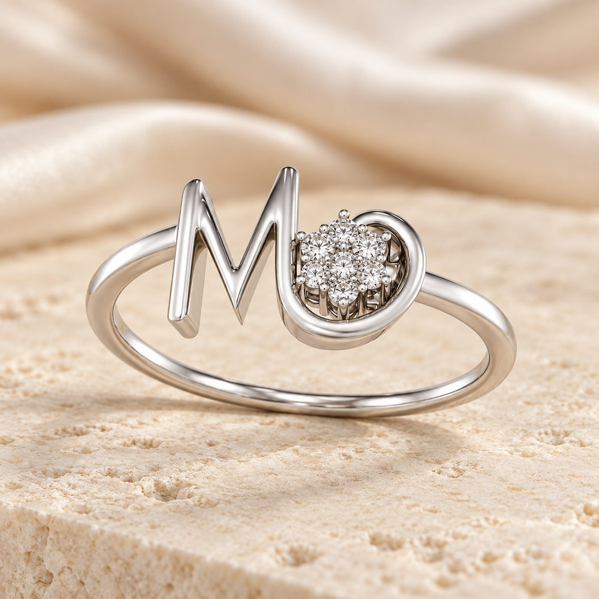 Blossom M Silver Ring - White Gold - Aesthetic